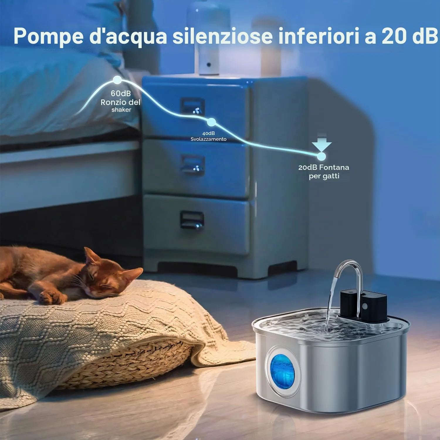 Fontanella per Gatti senza Fili: NautyPaws 3.2L Fontanella per Gatti Acciaio con Batteria 4200mAh, Fontana per Gatto con Sensore di Movimento, Automatico Dispenser Gatto con Filtri (3 Filtri+3 Spugne) - immagine 3