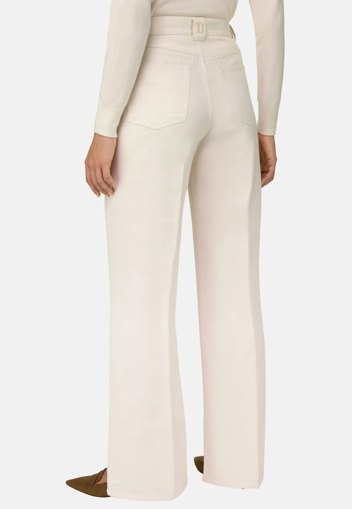 Boggi, Pantalone 5 Tasche Wide Leg, Donna, Crema, Taglia: S - immagine 4