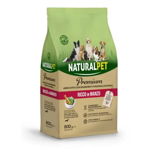 NaturalPet Premium Adult Mini & Toy Manzo 800 gr - Crocchette naturali cane - immagine 1