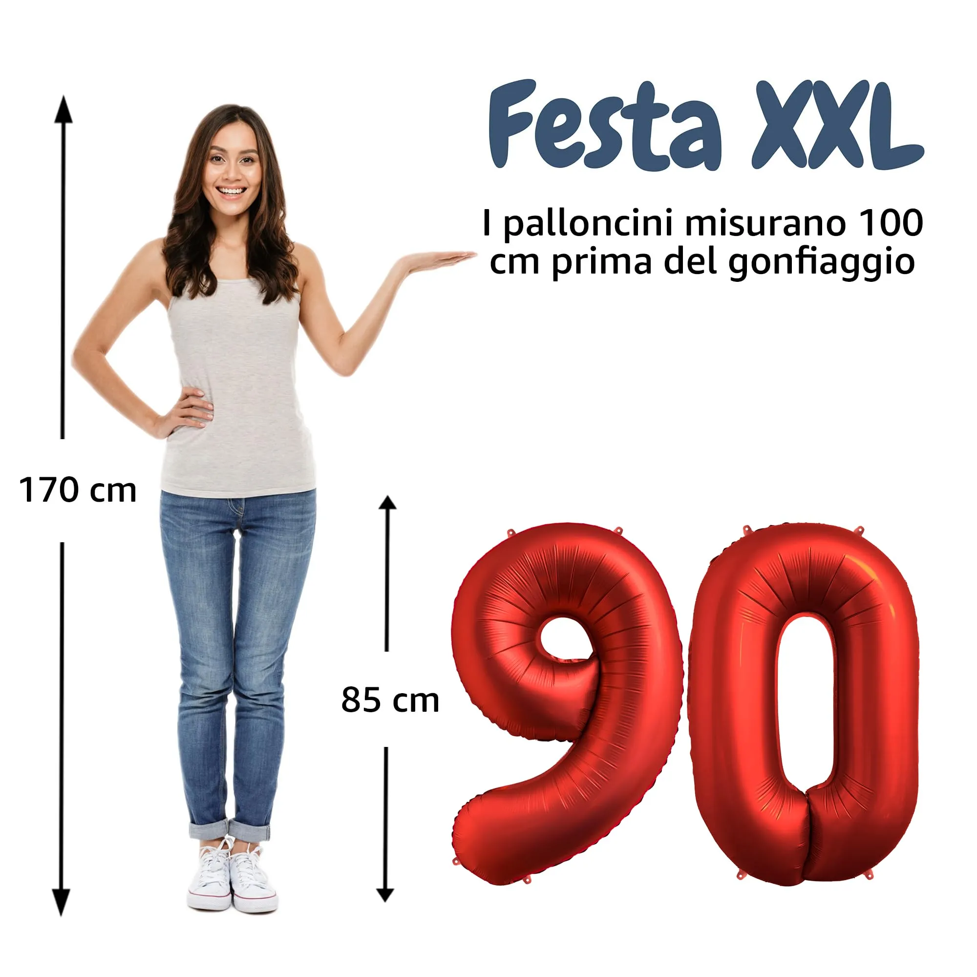 FUNFEST Palloncini Compleanno 90 Anni Rosso – Numeri Giganti (100cm) - immagine 3