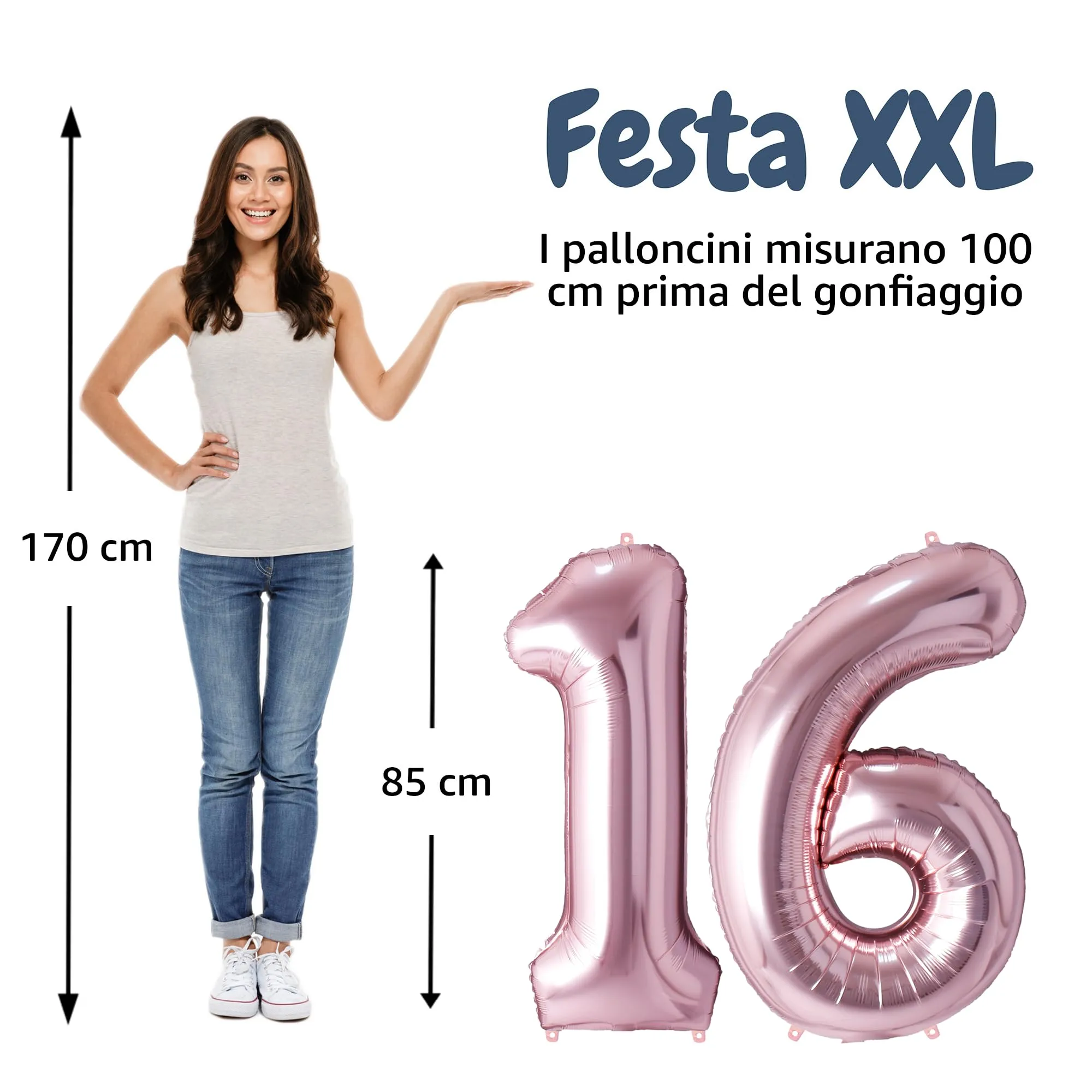 FUNFEST Palloncini Compleanno 16/61 Anni Oro Rosa – Numeri Giganti (100cm) - immagine 2
