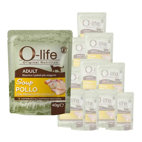 O-life Cat Adult Grain Free Soup per maggiore idratazione 40 gr Pollo e prosciutto - Cibo umido per gatti - immagine 1
