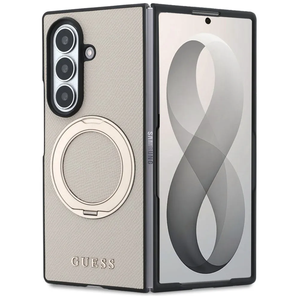 Custodia MagSafe per Samsung Galaxy Z Fold8 Ultra F976, Guess, Ring Stand Grained Classic Logo, Beige - immagine 1