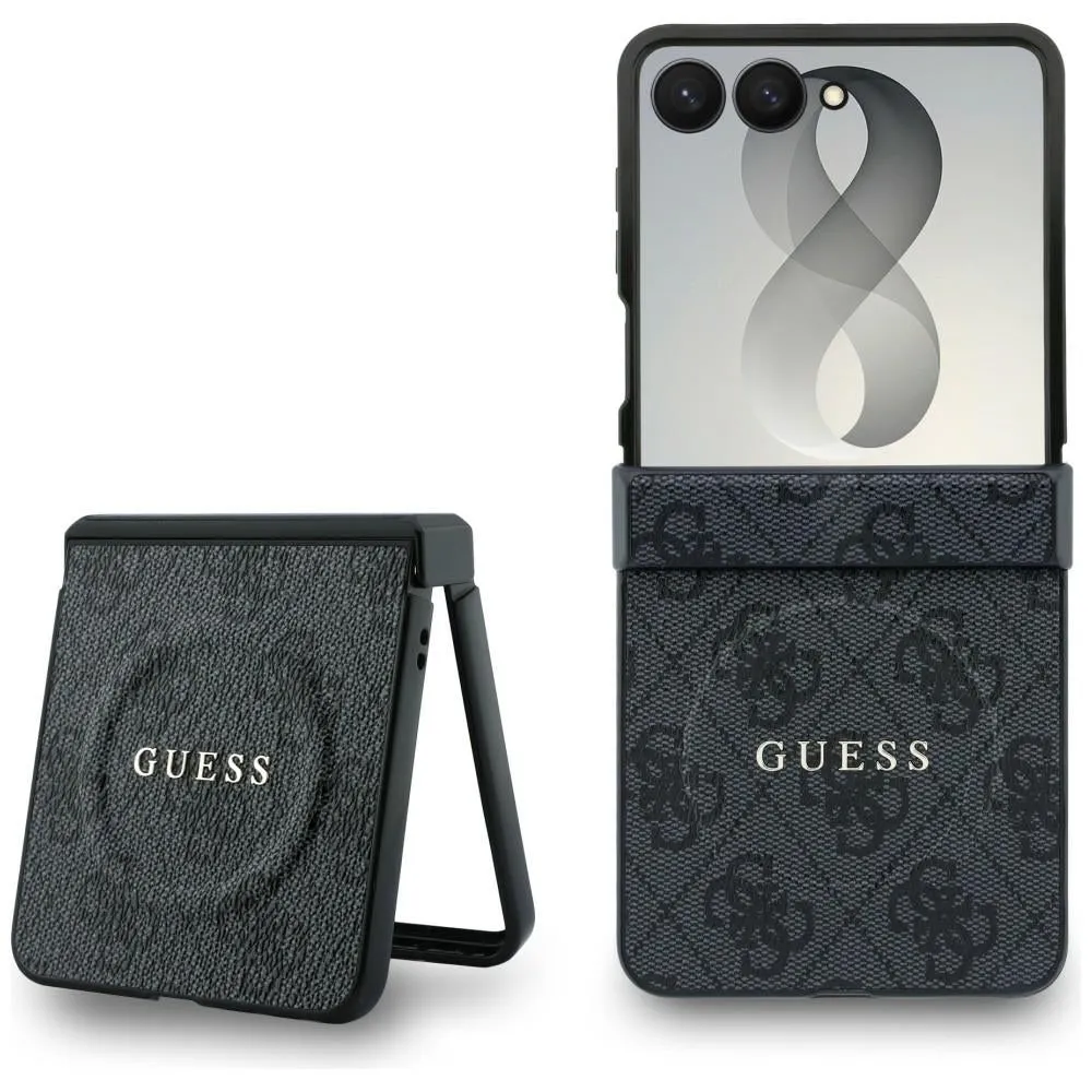 Custodia MagSafe per Samsung Galaxy Z Flip8 F776, Guess, 4G Leather Classic, Nera - immagine 1