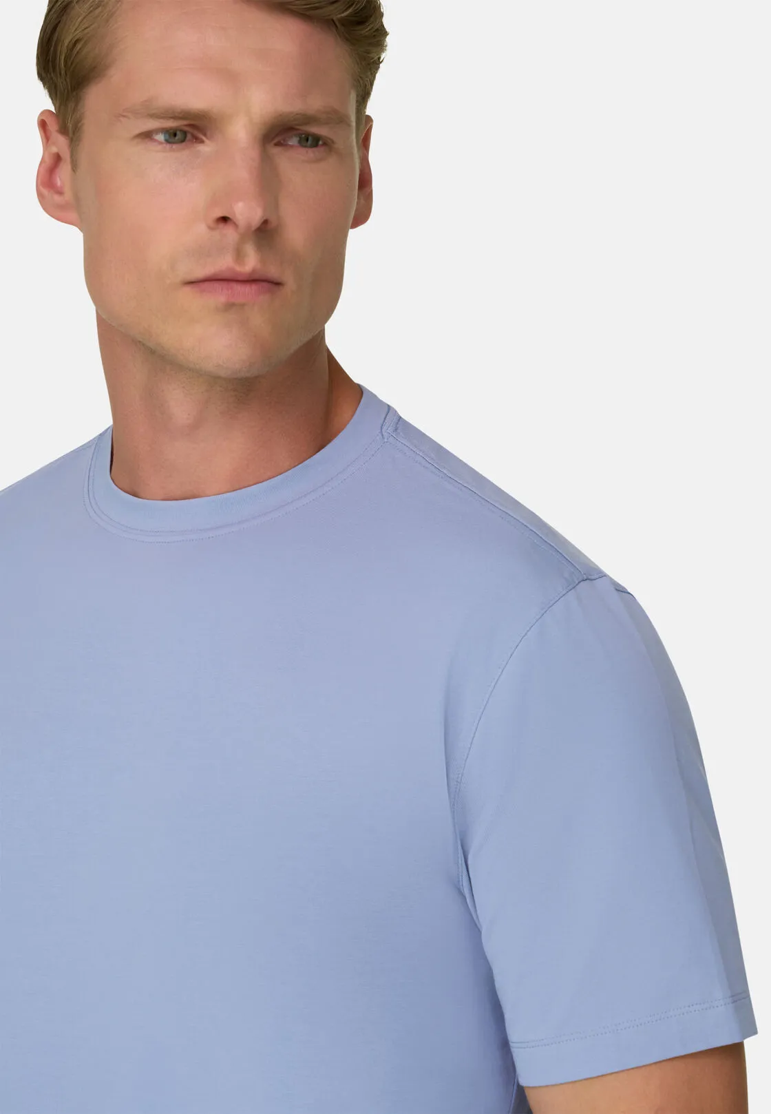 Boggi, T-shirt In Jersey Di Cotone Supima Elasticizzato, Uomo, Azzurro, Taglia: S - immagine 3