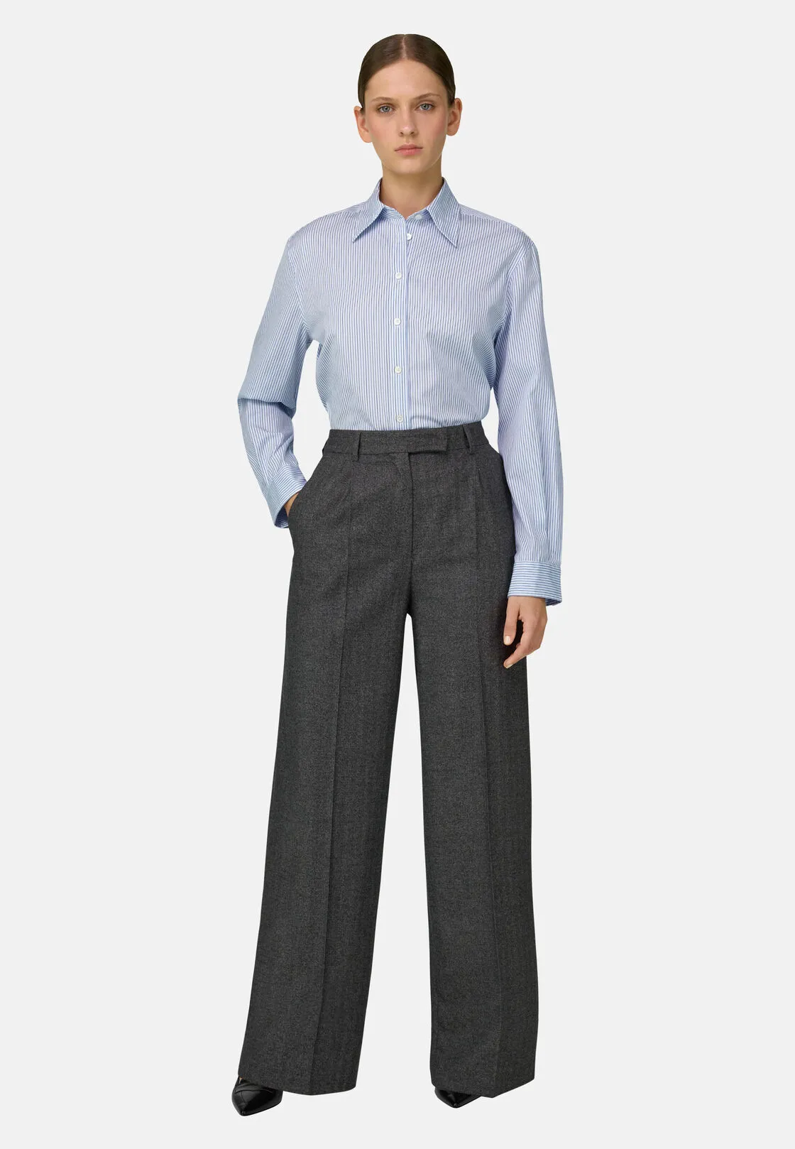 Boggi, Pantalone Di Lana Una Pince, Donna, Grigio, Taglia: L - immagine 2