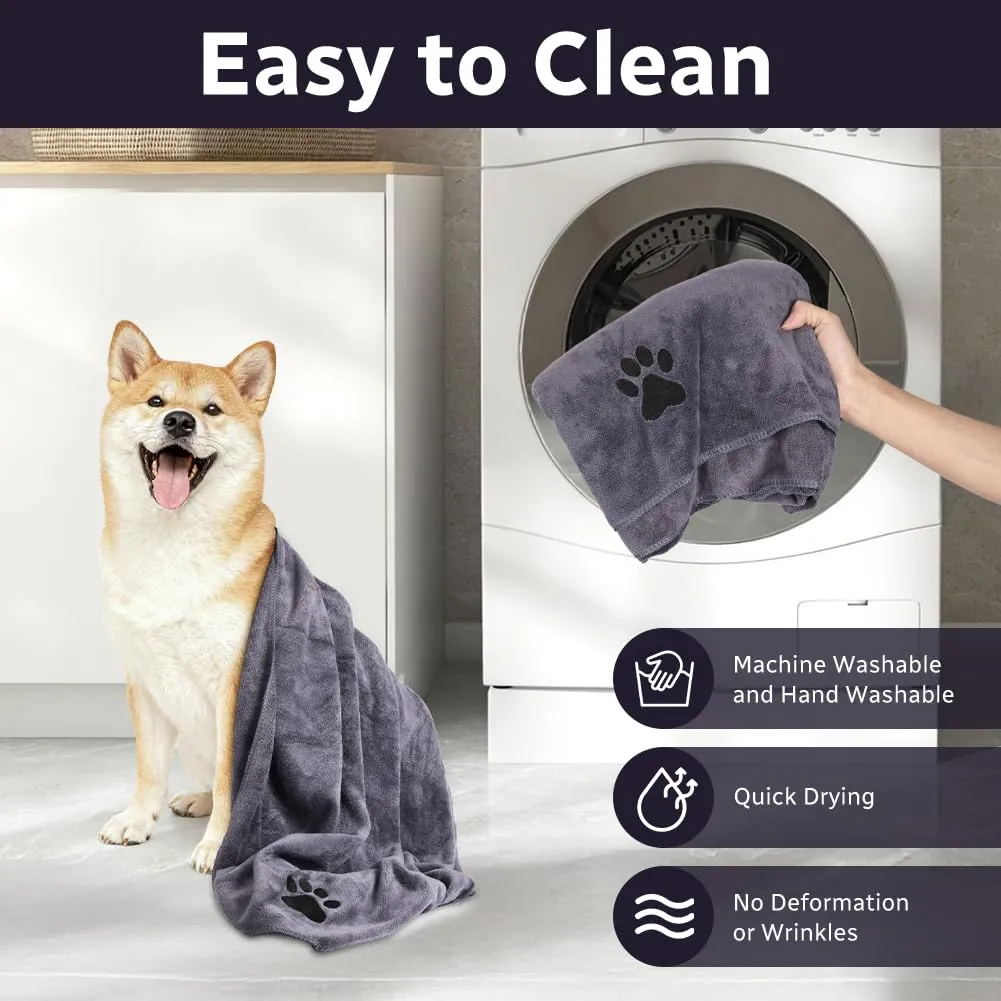 Adiwo 2 Pezzi Asciugamani per Cani, 100x50cm e Asciugamano Microfibra, Asciugamani Pet Morbidi e ad Asciugatura Rapida, Super Assorbente, Coperta Animali per Cani e Gatti, Grigio e Marrone - immagine 4