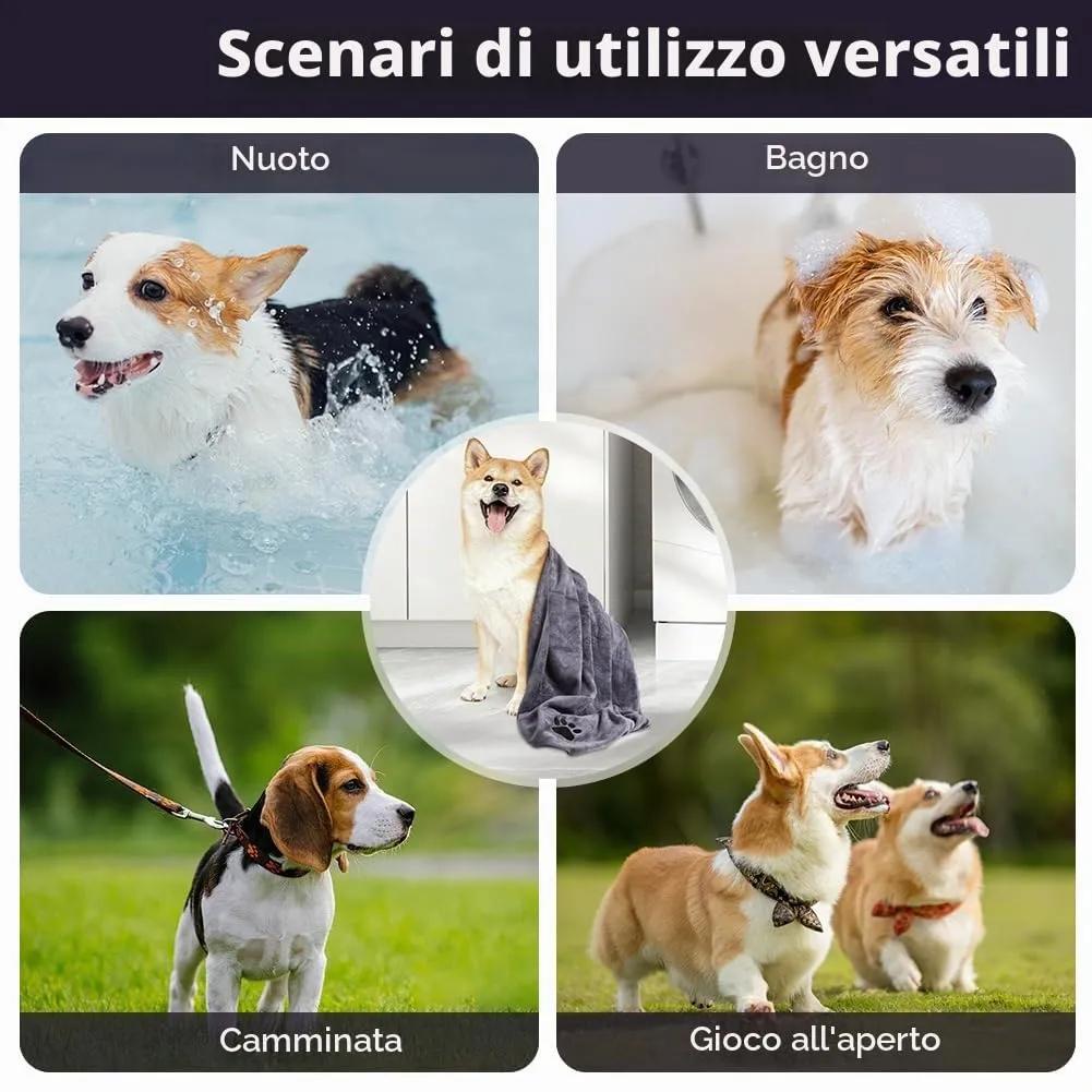 Adiwo 2 Pezzi Asciugamani per Cani, 100x50cm e Asciugamano Microfibra, Asciugamani Pet Morbidi e ad Asciugatura Rapida, Super Assorbente, Coperta Animali per Cani e Gatti, Grigio e Marrone - immagine 7