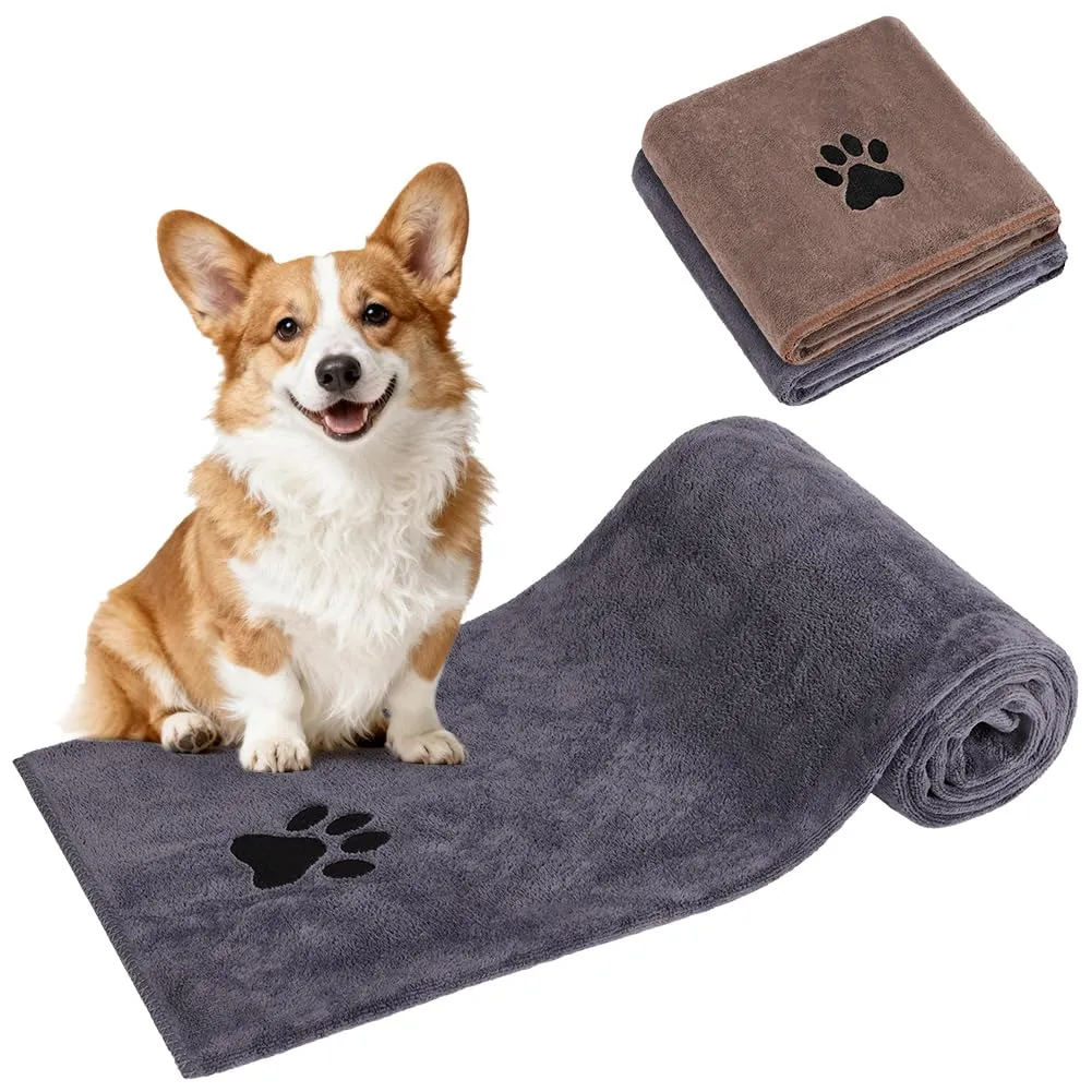 Adiwo 2 Pezzi Asciugamani per Cani, 100x50cm e Asciugamano Microfibra, Asciugamani Pet Morbidi e ad Asciugatura Rapida, Super Assorbente, Coperta Animali per Cani e Gatti, Grigio e Marrone - immagine 9