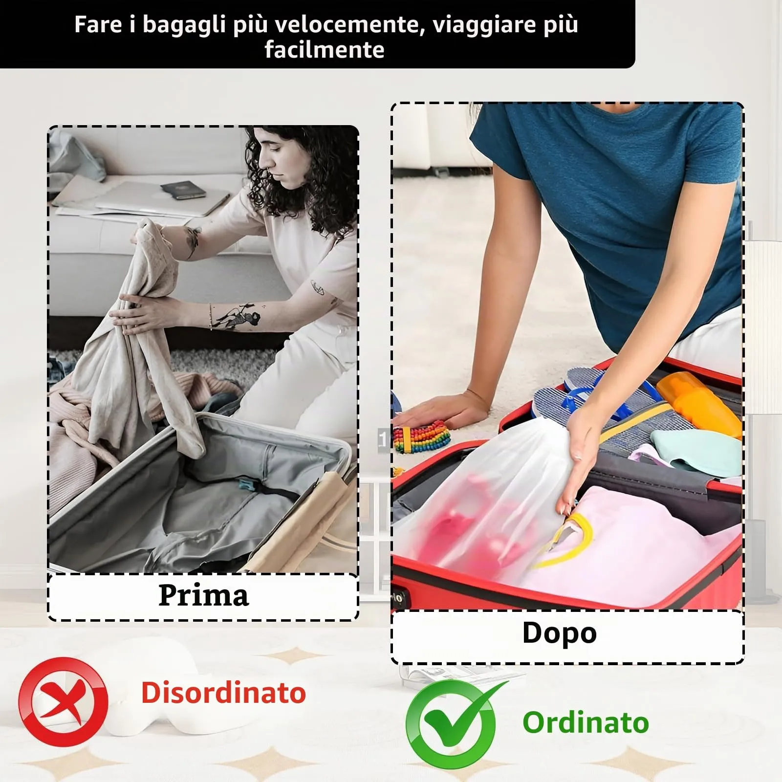 Borsa Scarpe da Viaggio 24 pezzi Borsa Calzature Coulisse Trasparente - immagine 5
