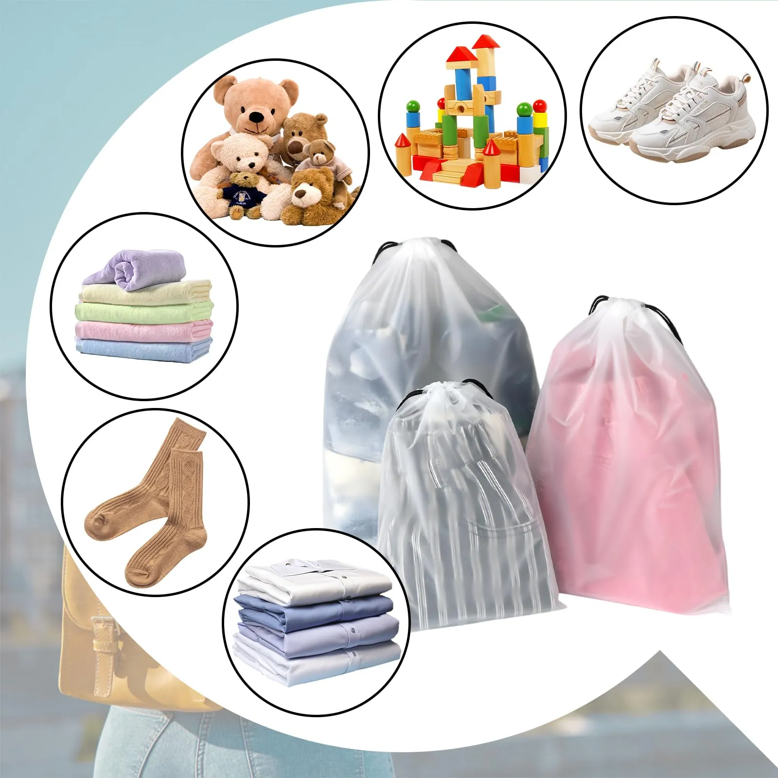 Borsa Scarpe da Viaggio 24 pezzi Borsa Calzature Coulisse Trasparente - immagine 6
