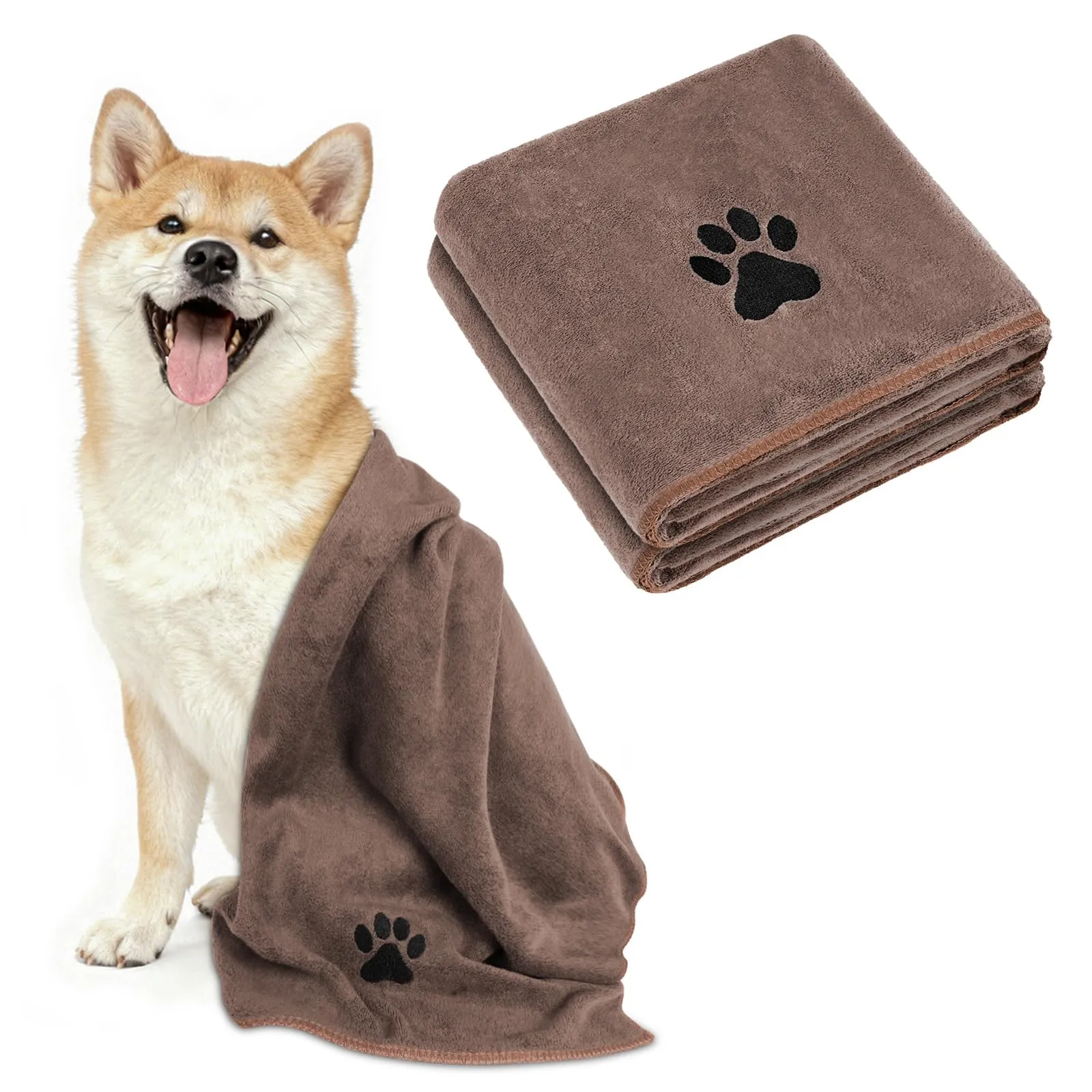 Adiwo 2 Pezzi Asciugamani per Cani, 75x35cm Asciugamano Microfibra, Asciugamani Pet Morbidi e ad Asciugatura Rapida, Super Assorbente, Coperta Animali per Cani di Piccola e Grande Taglia, Marrone - immagine 1