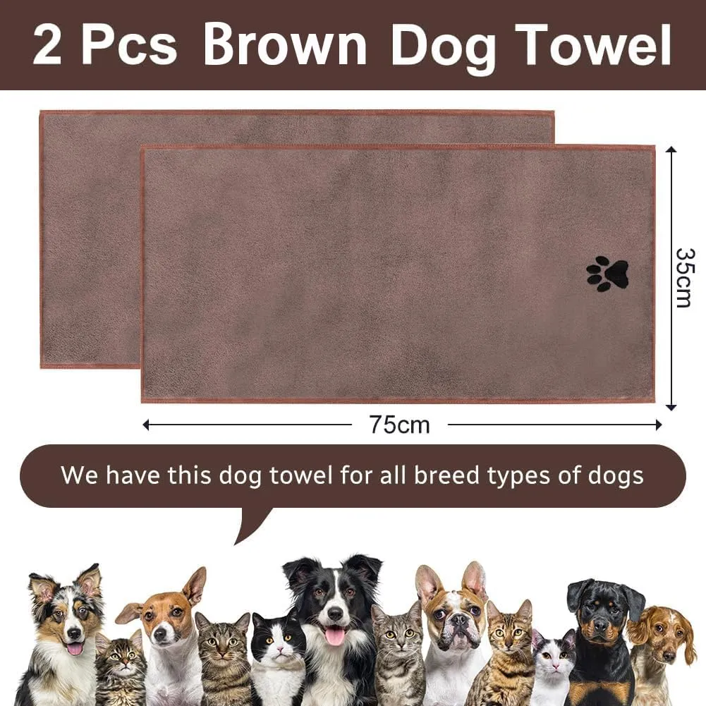 Adiwo 2 Pezzi Asciugamani per Cani, 75x35cm Asciugamano Microfibra, Asciugamani Pet Morbidi e ad Asciugatura Rapida, Super Assorbente, Coperta Animali per Cani di Piccola e Grande Taglia, Marrone - immagine 2