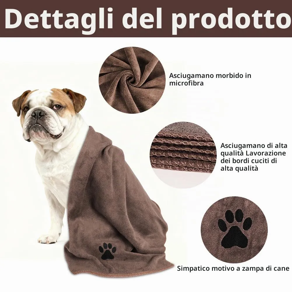 Adiwo 2 Pezzi Asciugamani per Cani, 75x35cm Asciugamano Microfibra, Asciugamani Pet Morbidi e ad Asciugatura Rapida, Super Assorbente, Coperta Animali per Cani di Piccola e Grande Taglia, Marrone - immagine 3