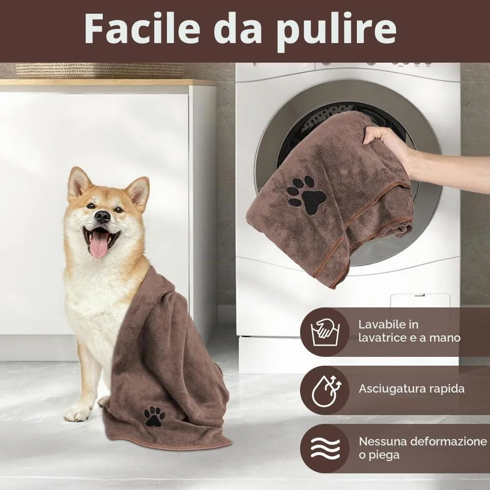 Adiwo 2 Pezzi Asciugamani per Cani, 75x35cm Asciugamano Microfibra, Asciugamani Pet Morbidi e ad Asciugatura Rapida, Super Assorbente, Coperta Animali per Cani di Piccola e Grande Taglia, Marrone - immagine 4