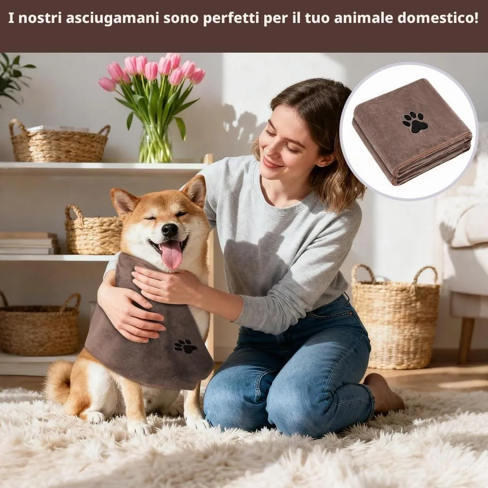 Adiwo 2 Pezzi Asciugamani per Cani, 75x35cm Asciugamano Microfibra, Asciugamani Pet Morbidi e ad Asciugatura Rapida, Super Assorbente, Coperta Animali per Cani di Piccola e Grande Taglia, Marrone - immagine 6