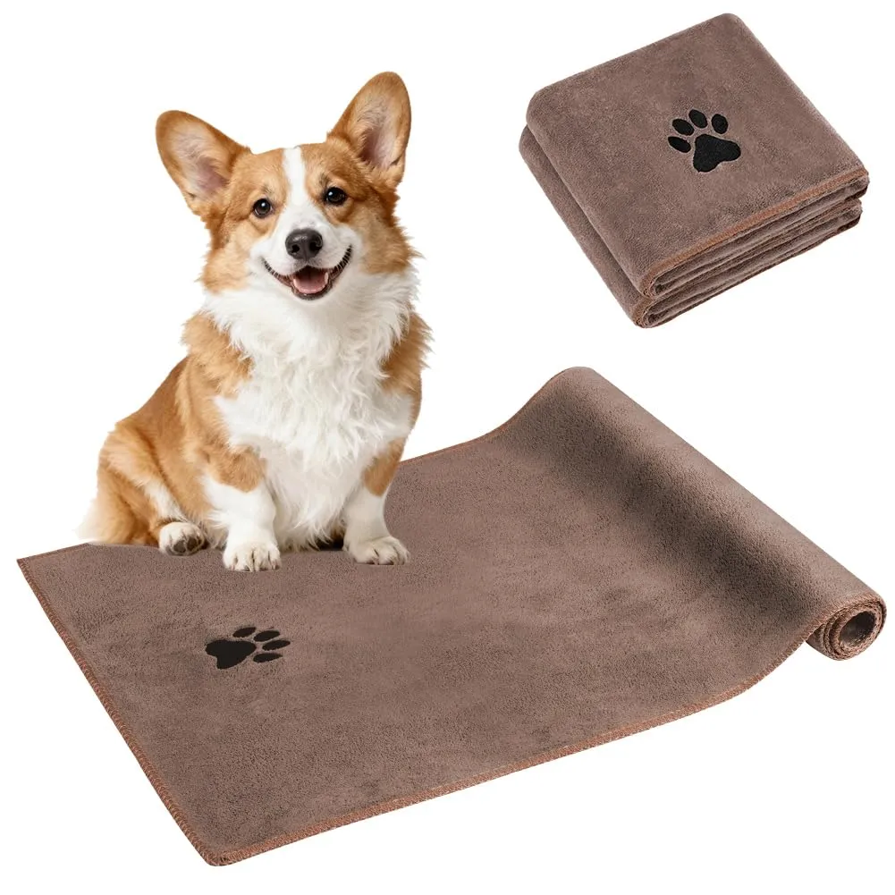 Adiwo 2 Pezzi Asciugamani per Cani, 75x35cm Asciugamano Microfibra, Asciugamani Pet Morbidi e ad Asciugatura Rapida, Super Assorbente, Coperta Animali per Cani di Piccola e Grande Taglia, Marrone - immagine 8