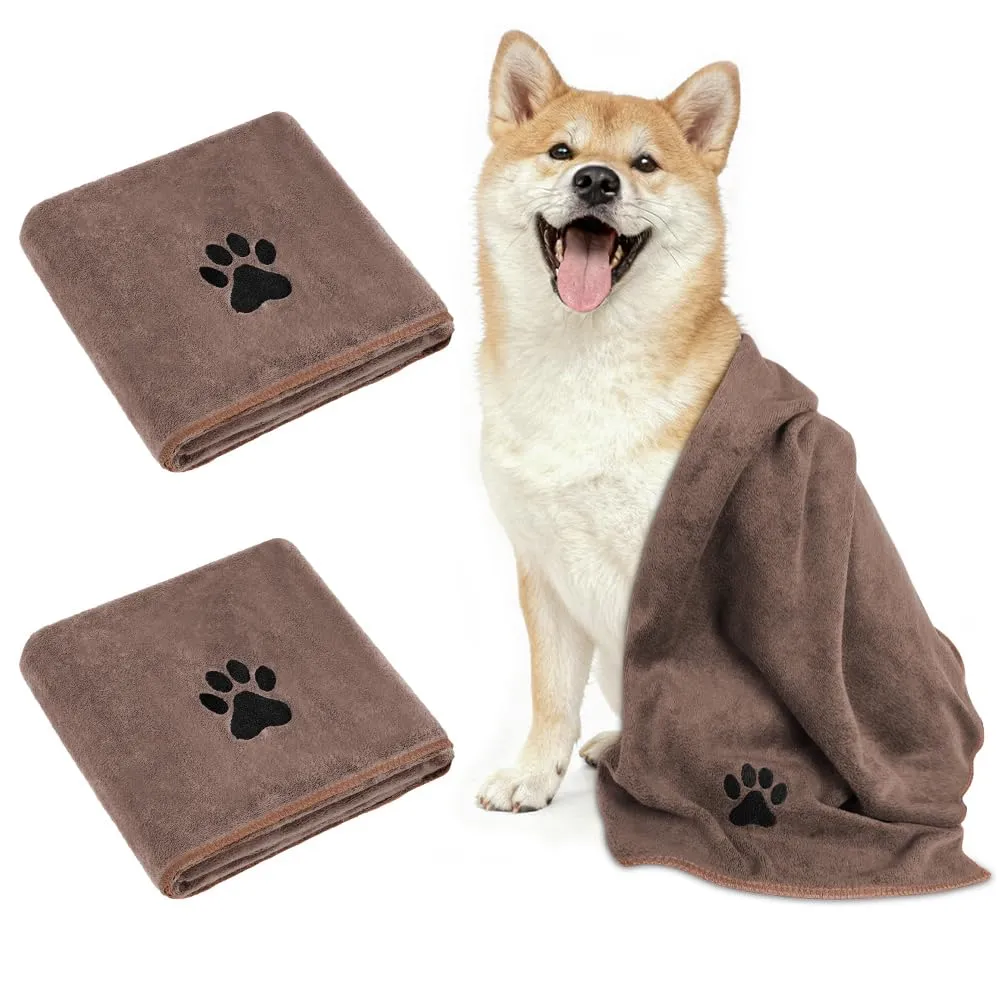 Adiwo 2 Pezzi Asciugamani per Cani, 75x35cm Asciugamano Microfibra, Asciugamani Pet Morbidi e ad Asciugatura Rapida, Super Assorbente, Coperta Animali per Cani di Piccola e Grande Taglia, Marrone - immagine 9