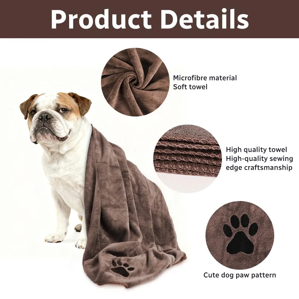 Adiwo 2 Pezzi Asciugamani per Cani, 100x50cm Asciugamano Microfibra, Asciugamani Pet Morbidi e ad Asciugatura Rapida, Super Assorbente, Coperta Animali per Cani di Piccola e Grande Taglia, Marrone - immagine 3