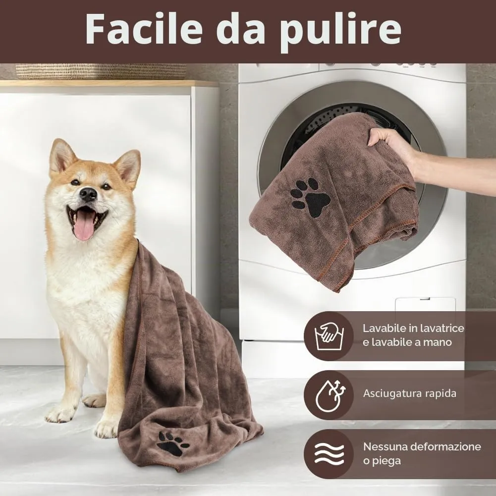 Adiwo 2 Pezzi Asciugamani per Cani, 100x50cm Asciugamano Microfibra, Asciugamani Pet Morbidi e ad Asciugatura Rapida, Super Assorbente, Coperta Animali per Cani di Piccola e Grande Taglia, Marrone - immagine 4