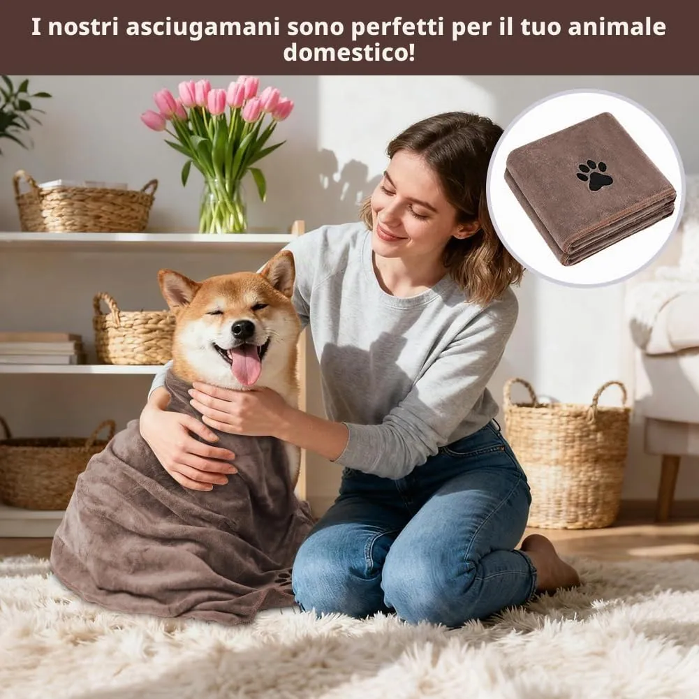 Adiwo 2 Pezzi Asciugamani per Cani, 100x50cm Asciugamano Microfibra, Asciugamani Pet Morbidi e ad Asciugatura Rapida, Super Assorbente, Coperta Animali per Cani di Piccola e Grande Taglia, Marrone - immagine 6