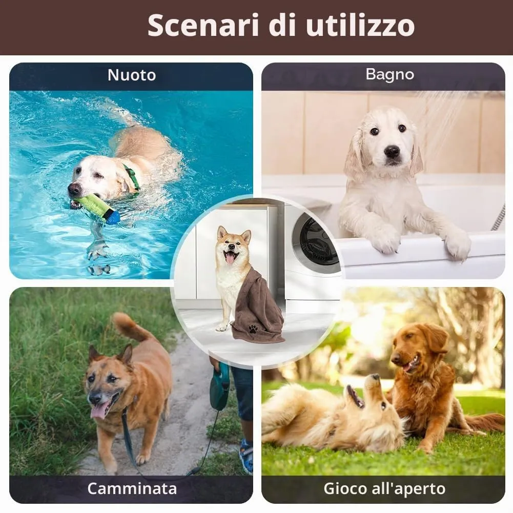 Adiwo 2 Pezzi Asciugamani per Cani, 100x50cm Asciugamano Microfibra, Asciugamani Pet Morbidi e ad Asciugatura Rapida, Super Assorbente, Coperta Animali per Cani di Piccola e Grande Taglia, Marrone - immagine 7