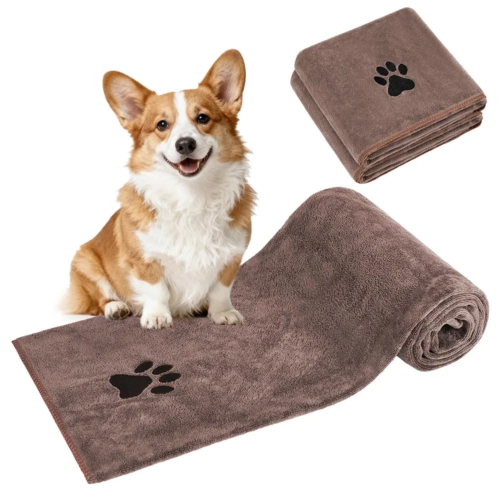 Adiwo 2 Pezzi Asciugamani per Cani, 100x50cm Asciugamano Microfibra, Asciugamani Pet Morbidi e ad Asciugatura Rapida, Super Assorbente, Coperta Animali per Cani di Piccola e Grande Taglia, Marrone - immagine 8