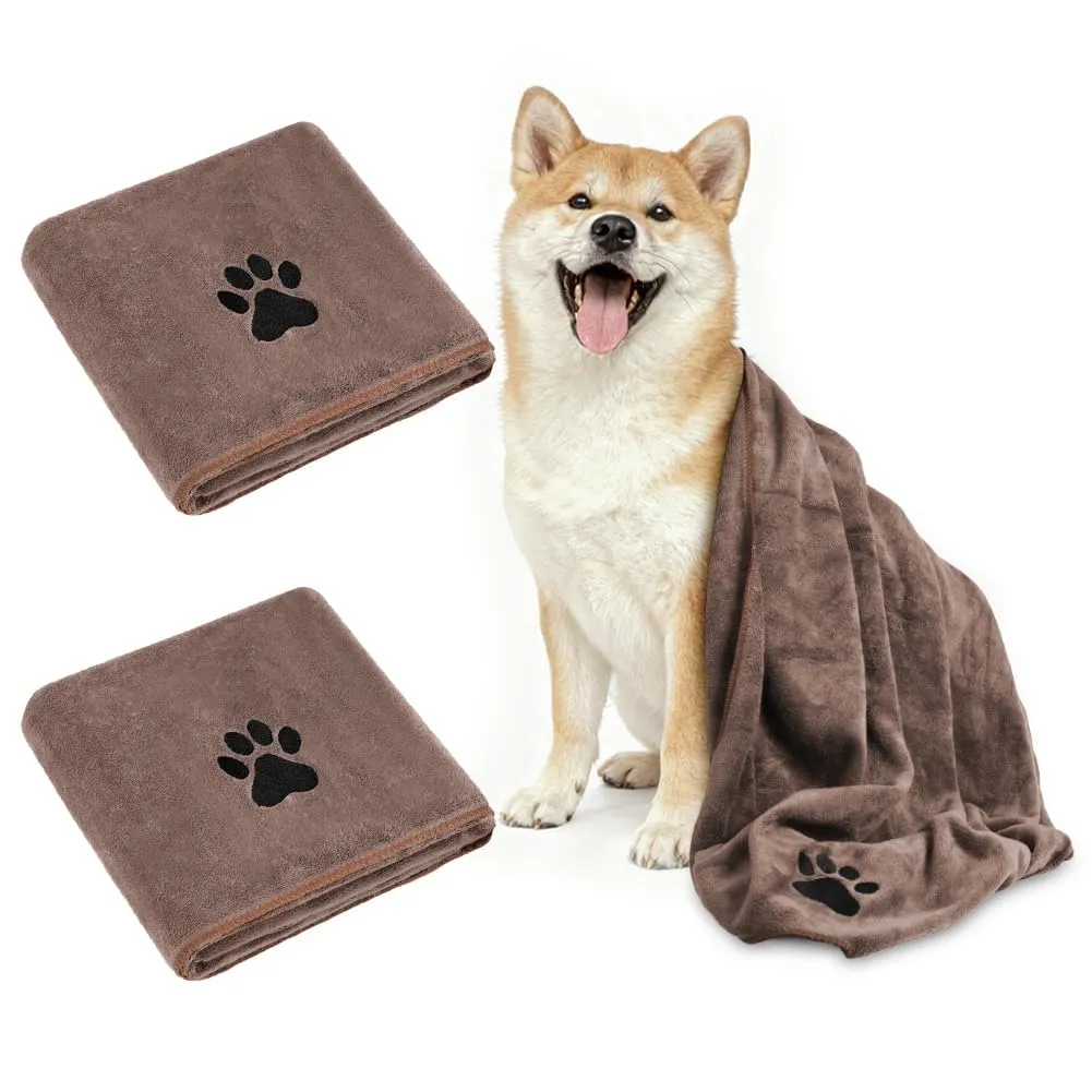 Adiwo 2 Pezzi Asciugamani per Cani, 100x50cm Asciugamano Microfibra, Asciugamani Pet Morbidi e ad Asciugatura Rapida, Super Assorbente, Coperta Animali per Cani di Piccola e Grande Taglia, Marrone - immagine 9