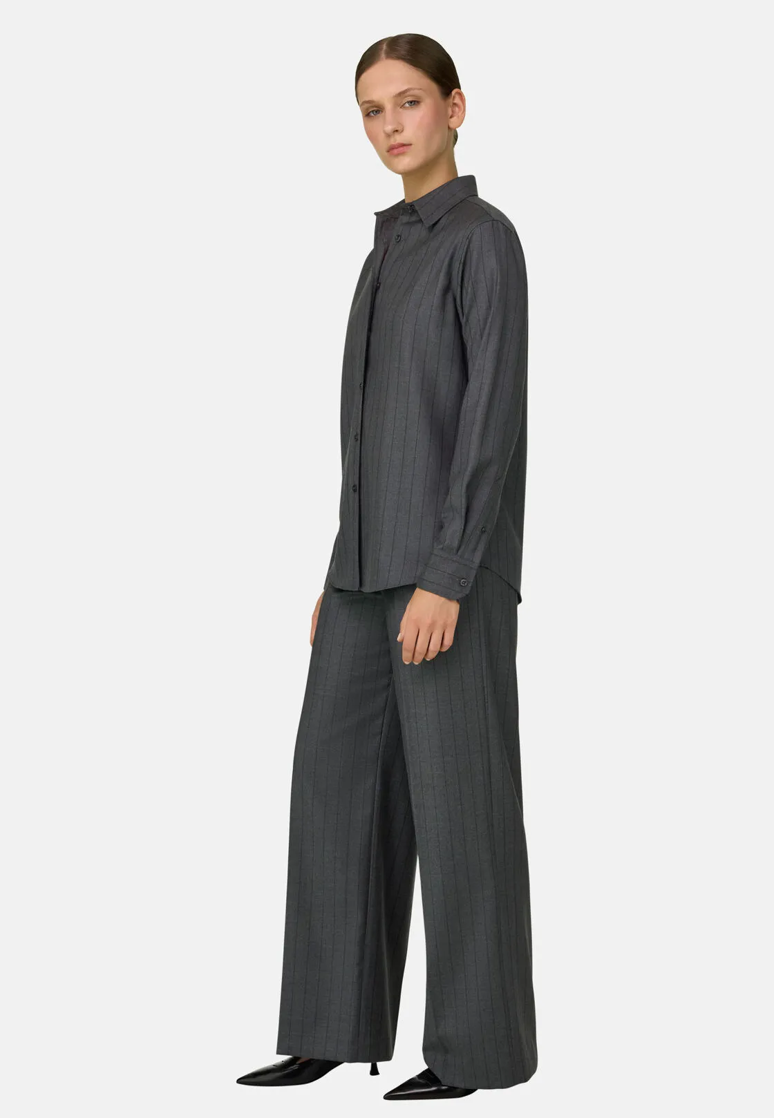 Boggi, Pantalone In Lana Gessato Una Pince, Donna, Grigio, Taglia: S - immagine 2
