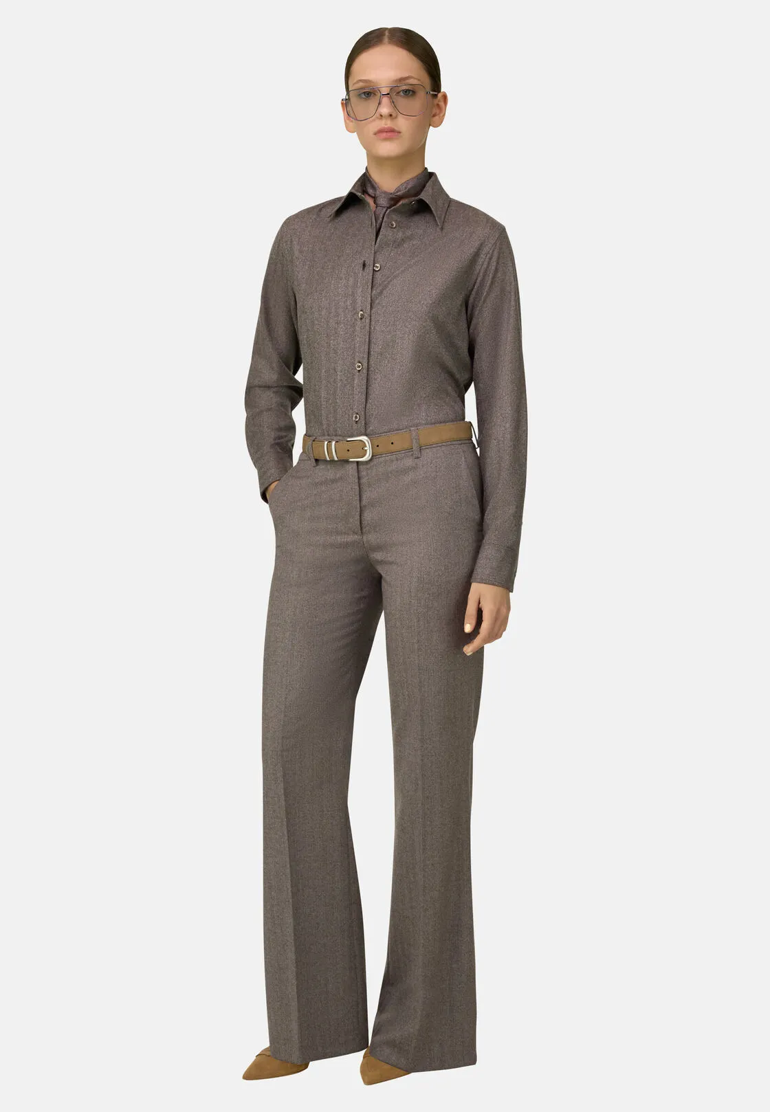 Boggi, Pantalone Lana Wide Leg, Donna, Taupe, Taglia: M - immagine 2