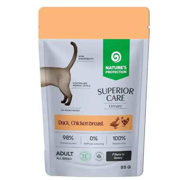 Nature’s Protection Superior Care Cat Adult Filetti in gelatina Alimento funzionale 85 gr Urinary - Anatra e pollo - confezione da 12 pezzi - Cibo umido per gatti - immagine 1
