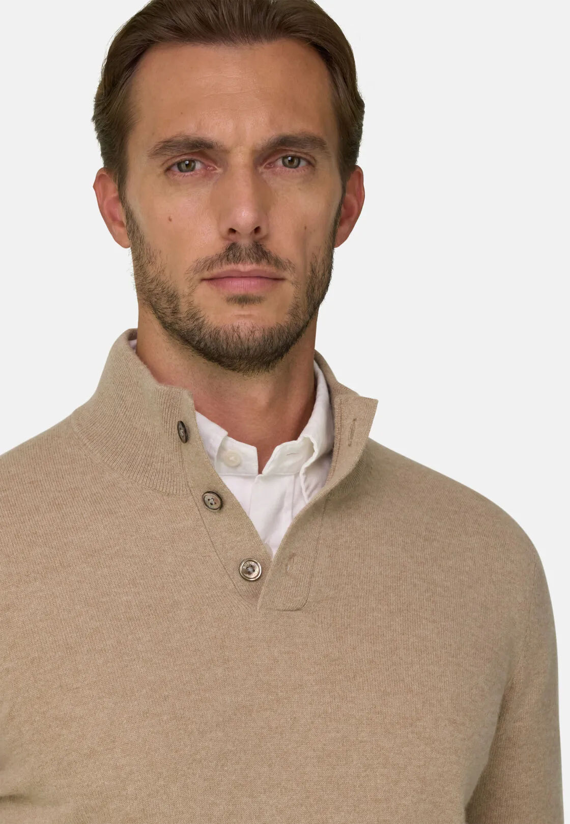 Boggi, Maglia Lupetto Bottoni In Lana Cashmere, Uomo, Beige, Taglia: S - immagine 3