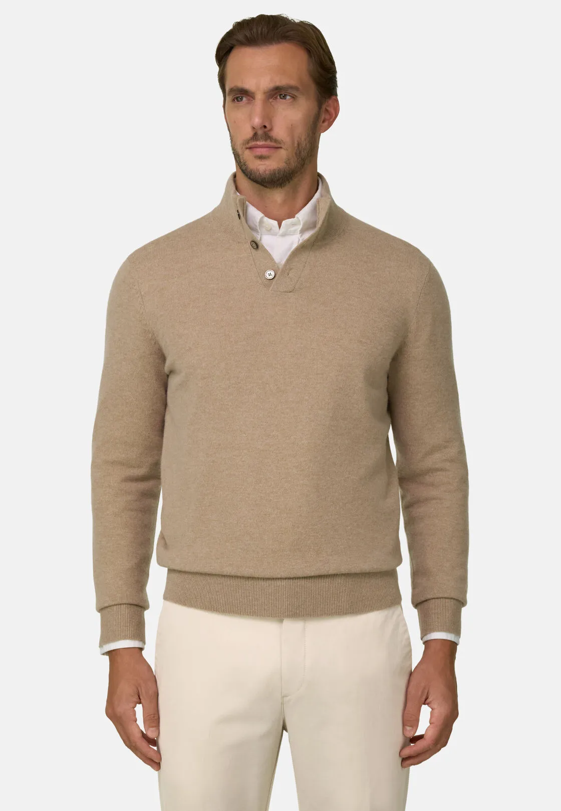 Boggi, Maglia Lupetto Bottoni In Lana Cashmere, Uomo, Beige, Taglia: XL - immagine 1