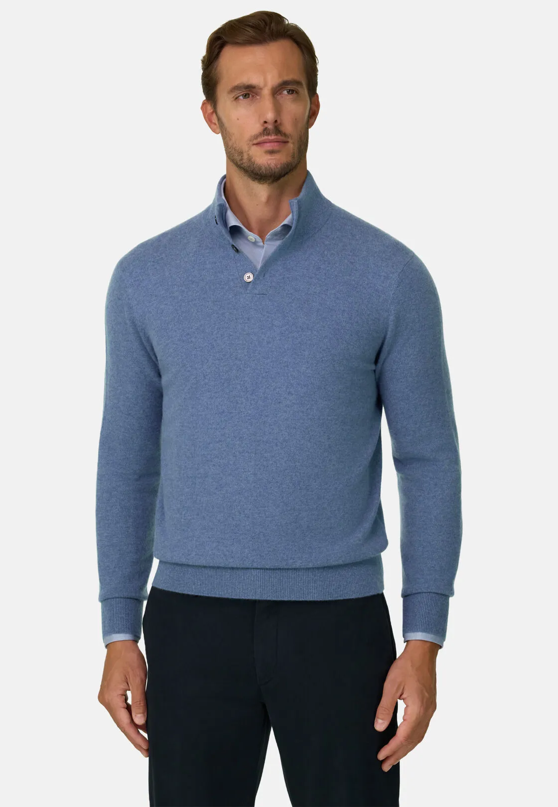 Boggi, Maglia Lupetto Bottoni In Lana Cashmere, Uomo, Indaco, Taglia: S - immagine 1