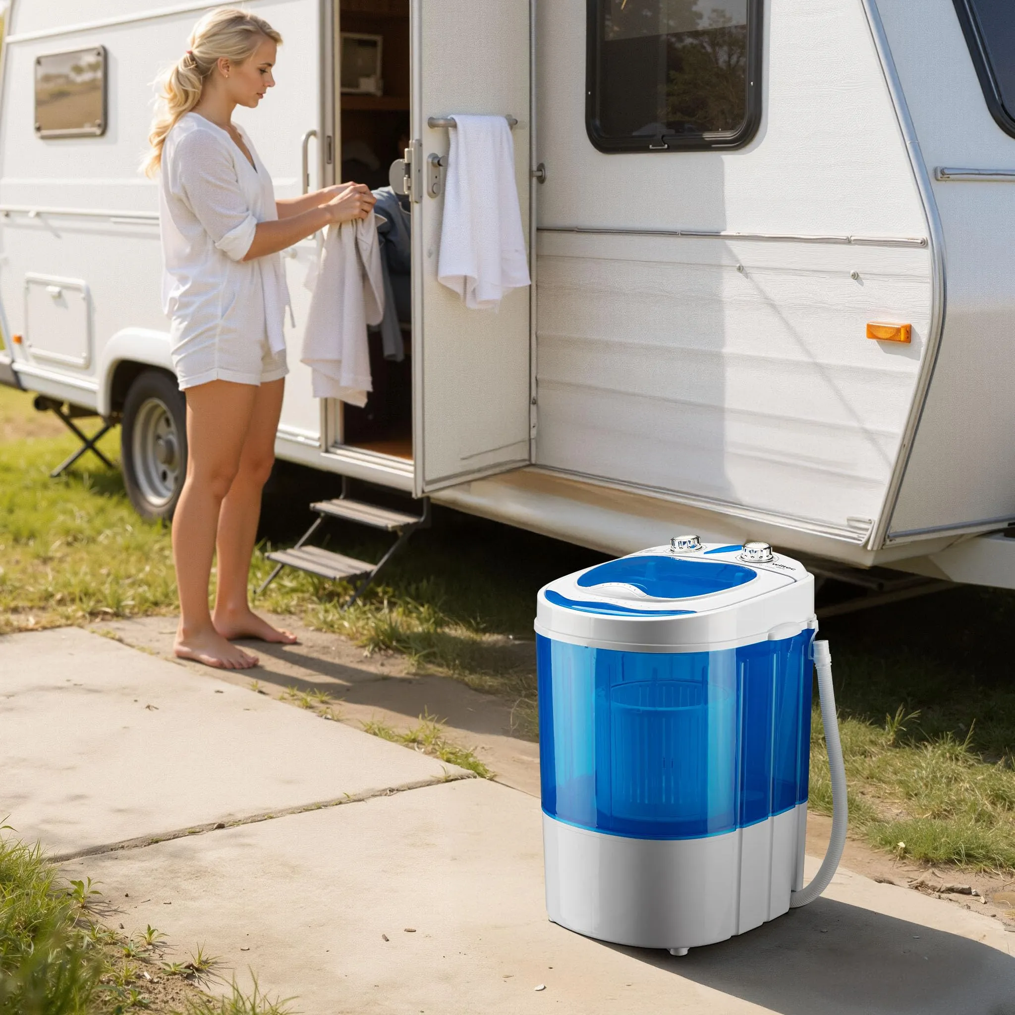 Wiltec Lavatrice da campeggio fino a 3,0 kg 150 W, mini lavatrice portatile 33 x 35 x 52,5 cm per lavaggio e centrifuga, ideale in viaggio, con timer - immagine 2