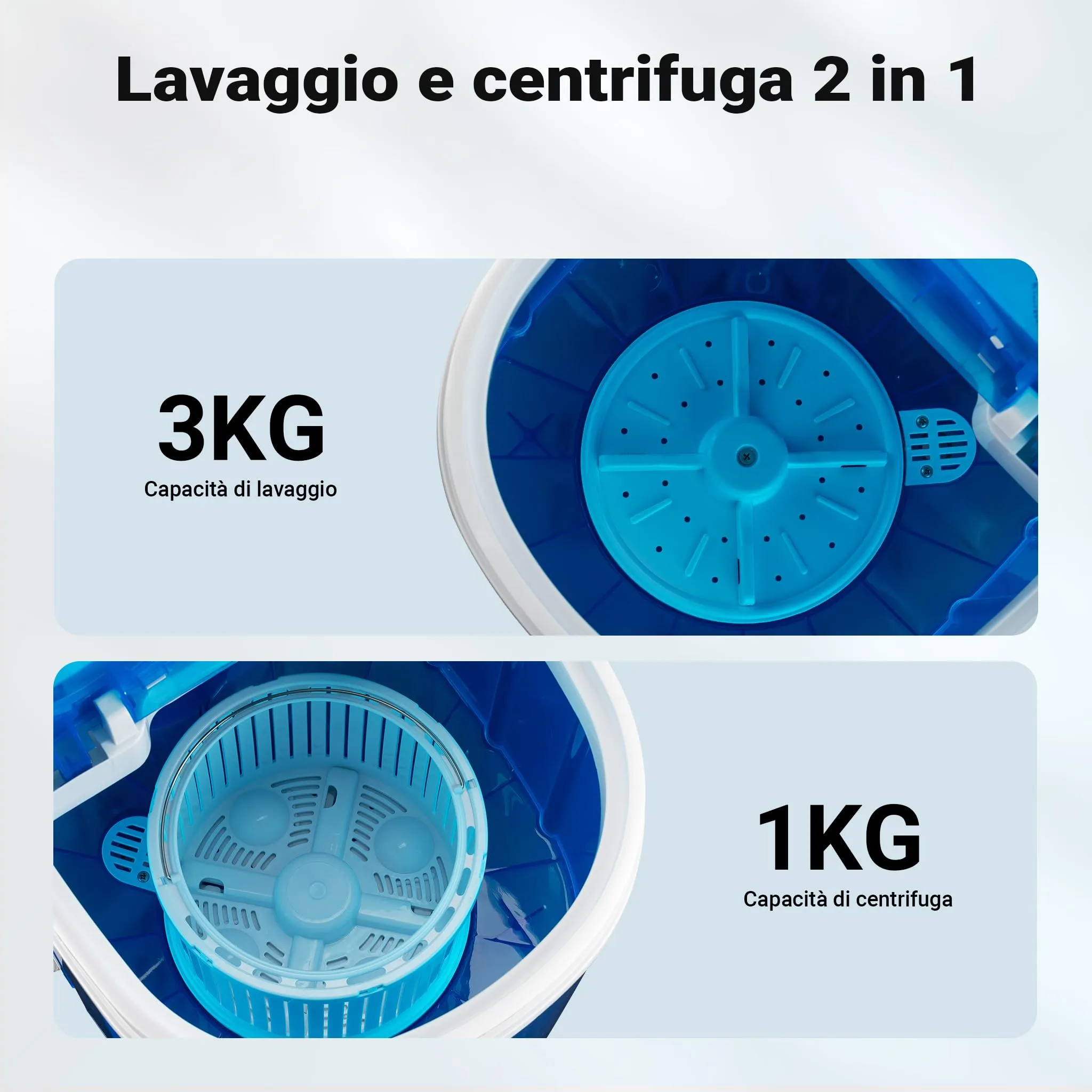 Wiltec Lavatrice da campeggio fino a 3,0 kg 150 W, mini lavatrice portatile 33 x 35 x 52,5 cm per lavaggio e centrifuga, ideale in viaggio, con timer - immagine 4