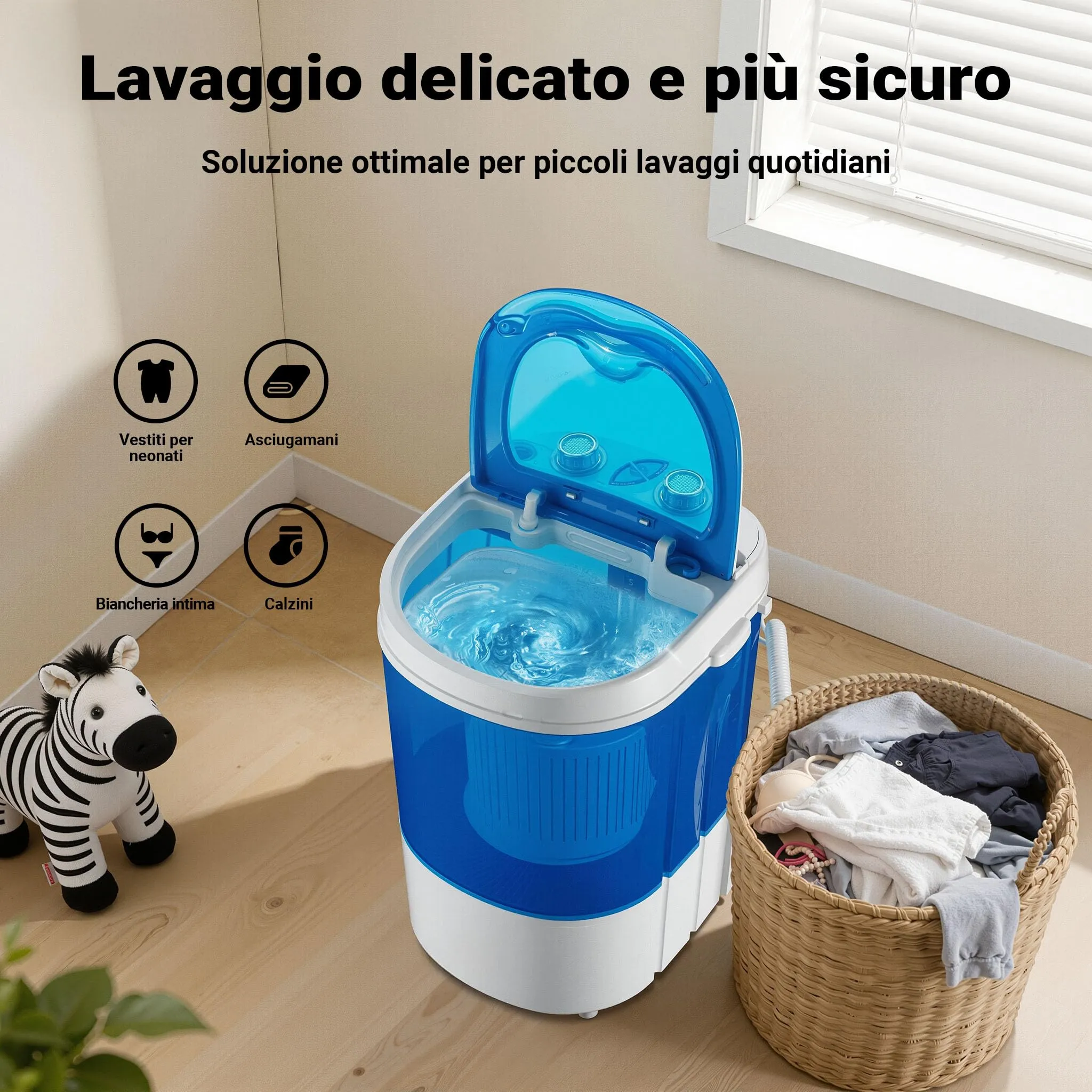 Wiltec Lavatrice da campeggio fino a 3,0 kg 150 W, mini lavatrice portatile 33 x 35 x 52,5 cm per lavaggio e centrifuga, ideale in viaggio, con timer - immagine 7