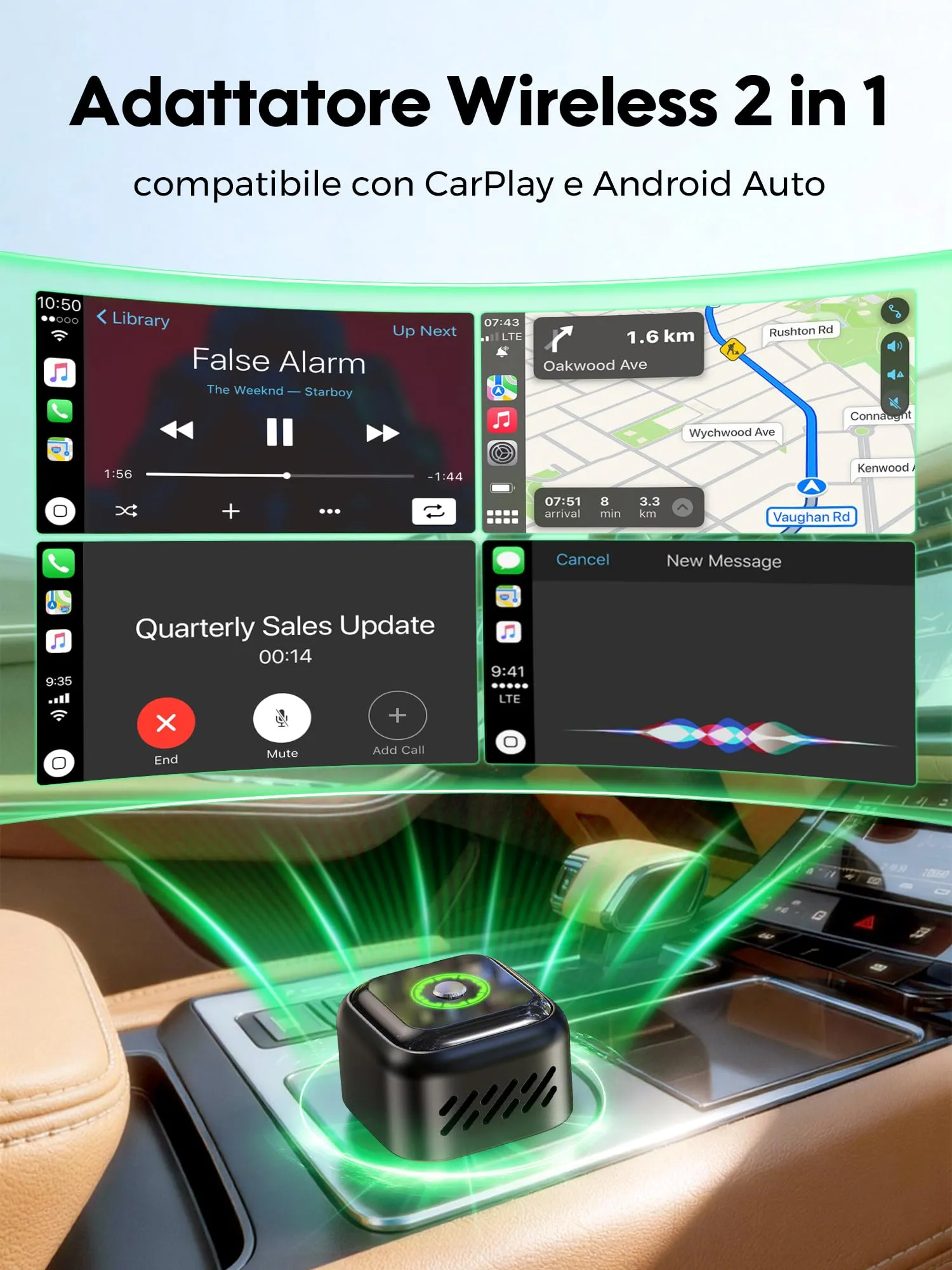 Adattatore CarPlay Wireless Android Auto: Adattatore Wireless 2-in-1 per CarPlay & Android Auto – Upgrade 2026 Adattatore USB/Type-C senza Fili Veloce Stabile Compatibile iOS 10+ Android 11+ - immagine 2