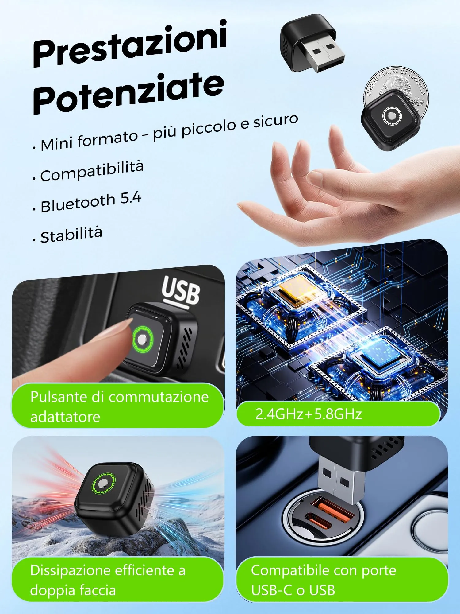 Adattatore CarPlay Wireless Android Auto: Adattatore Wireless 2-in-1 per CarPlay & Android Auto – Upgrade 2026 Adattatore USB/Type-C senza Fili Veloce Stabile Compatibile iOS 10+ Android 11+ - immagine 4