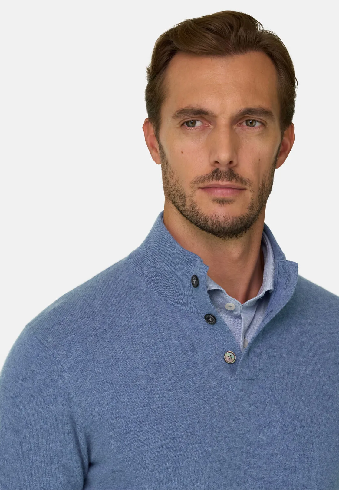 Boggi, Maglia Lupetto Bottoni In Lana Cashmere, Uomo, Indaco, Taglia: XXL - immagine 3
