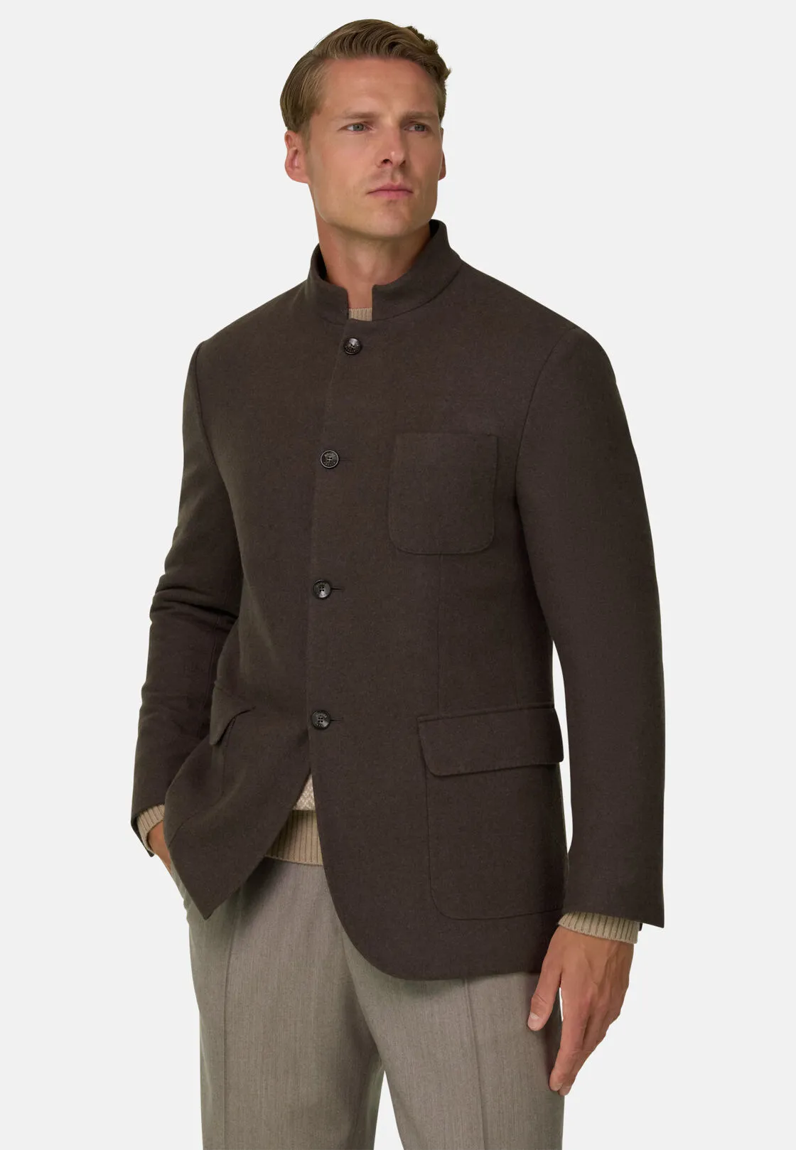 Boggi, Giacca Collo Guru Imbottia In Lana Cashmere, Uomo, Marrone, Taglia: 52 - immagine 1