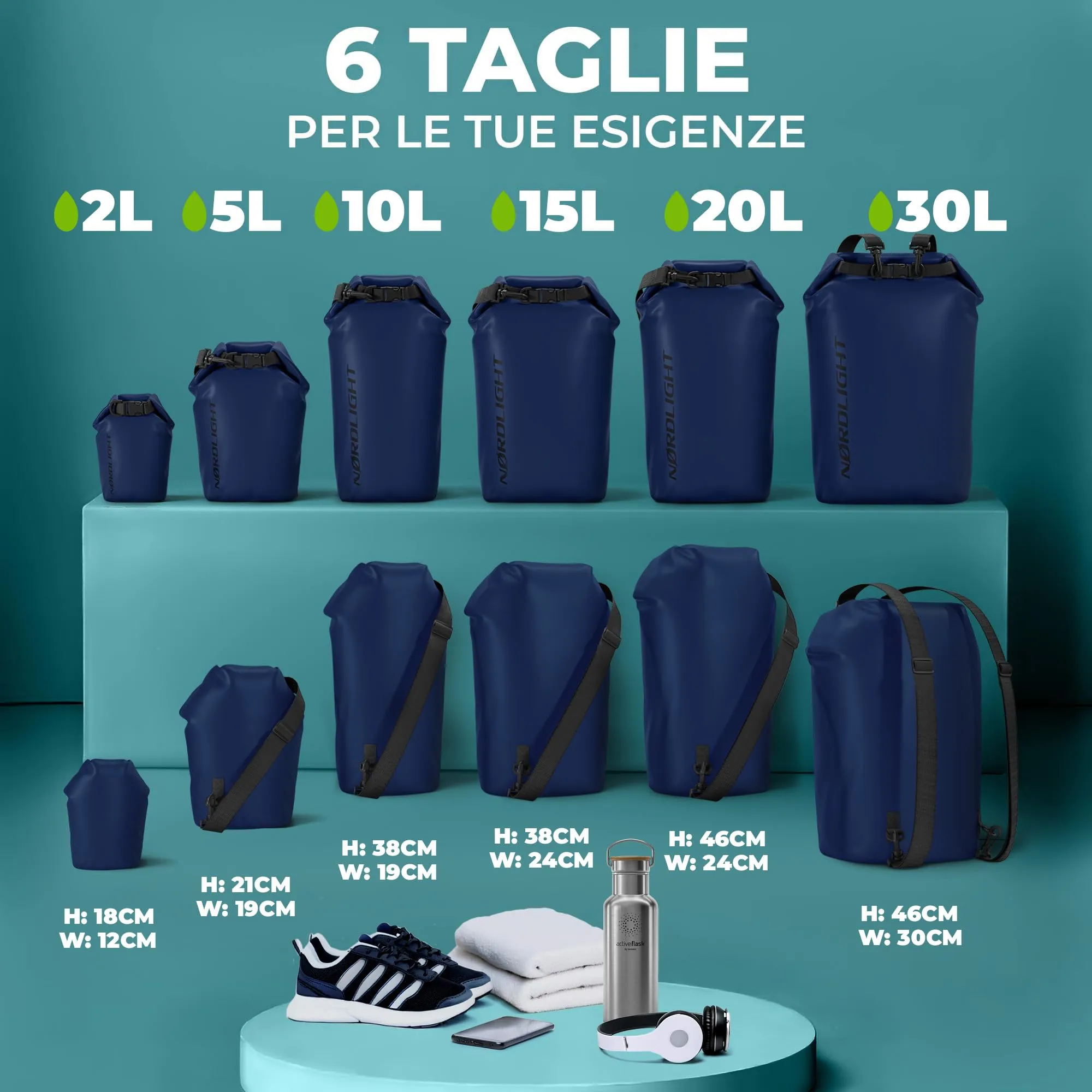 Nordlight Dry Bag Sacca Impermeabile Borsa Stagna Zaino Mare - immagine 3