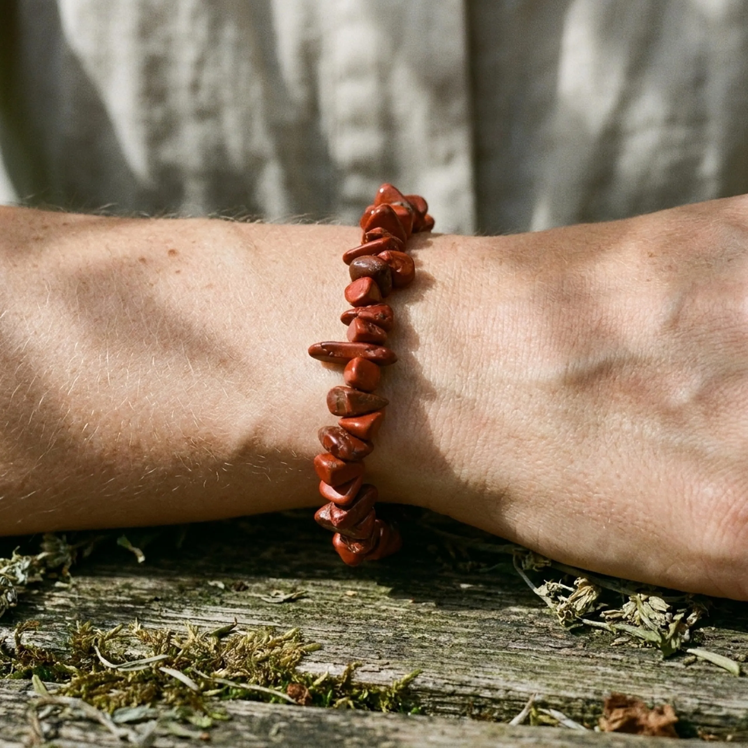Lebensquelle Plus Bracciale popolare a schegge | Bracciale elastico artigianale a schegge | Vera pietra naturale (Diaspro rosso) - immagine 2