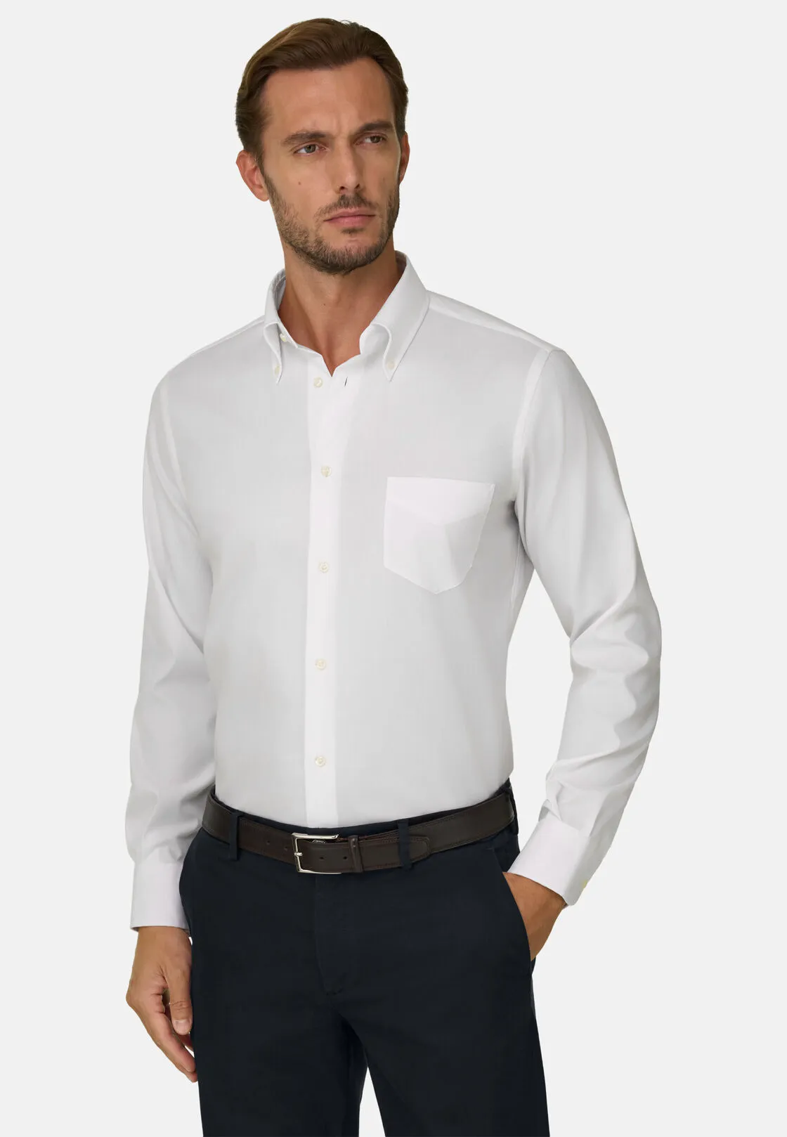 Boggi, Camicia In Pin Point Di Cotone Regular Fit, Uomo, Bianco, Taglia: 45 - immagine 1