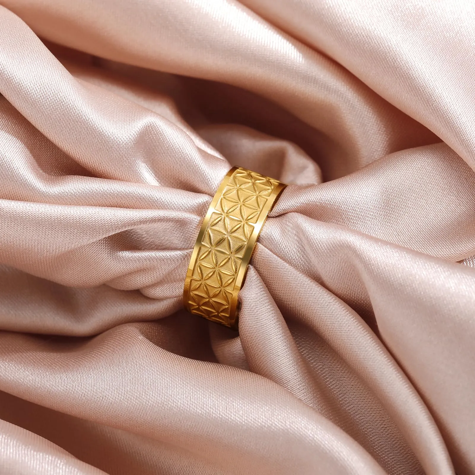 kkjoy Anello Fiore della Vita in Acciaio Inox Anello a Fascia con Sei Petali Anello Promessa Gioielli per Donne Affascinanti Signore - immagine 6