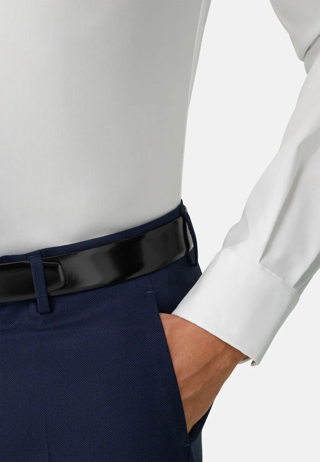 Boggi, Camicia In Pin Point Di Cotone Slim Fit, Uomo, Bianco, Taglia: 46 - immagine 4