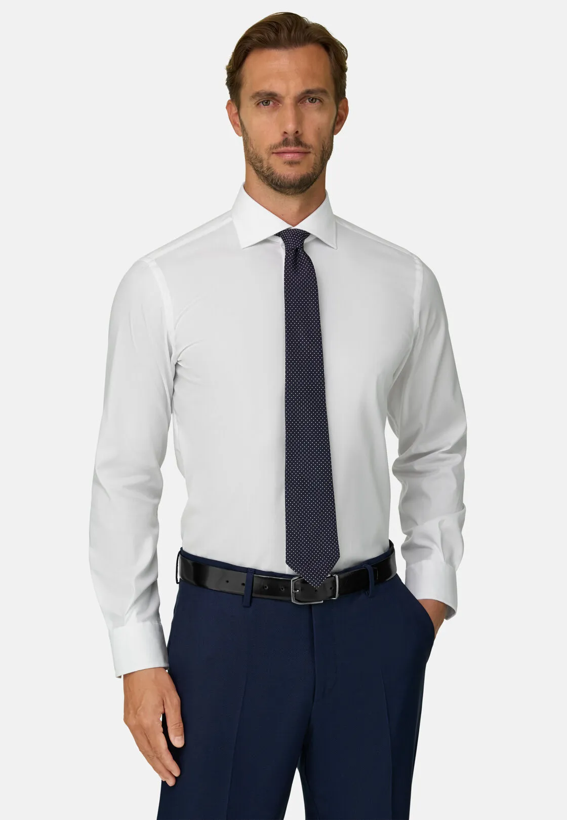 Boggi, Camicia In Pin Point Di Cotone Slim Fit, Uomo, Bianco, Taglia: 47 - immagine 1