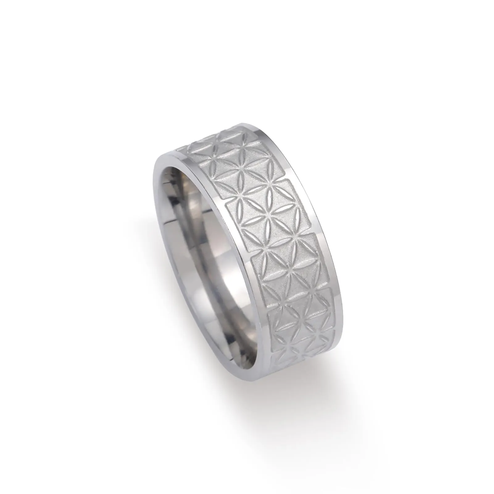 kkjoy Anello Fiore della Vita in Acciaio Inox Anello a Fascia con Sei Petali Anello Promessa Gioielli per Donne Affascinanti Signore - immagine 1