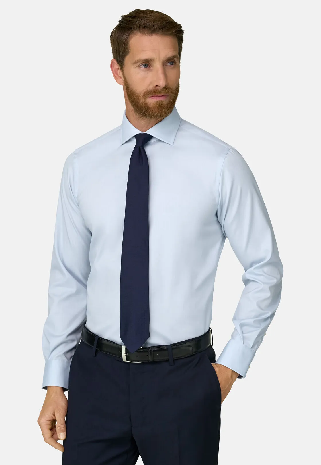Boggi, Camicia In Pin Point Di Cotone Slim Fit, Uomo, Azzurro, Taglia: 46 - immagine 1