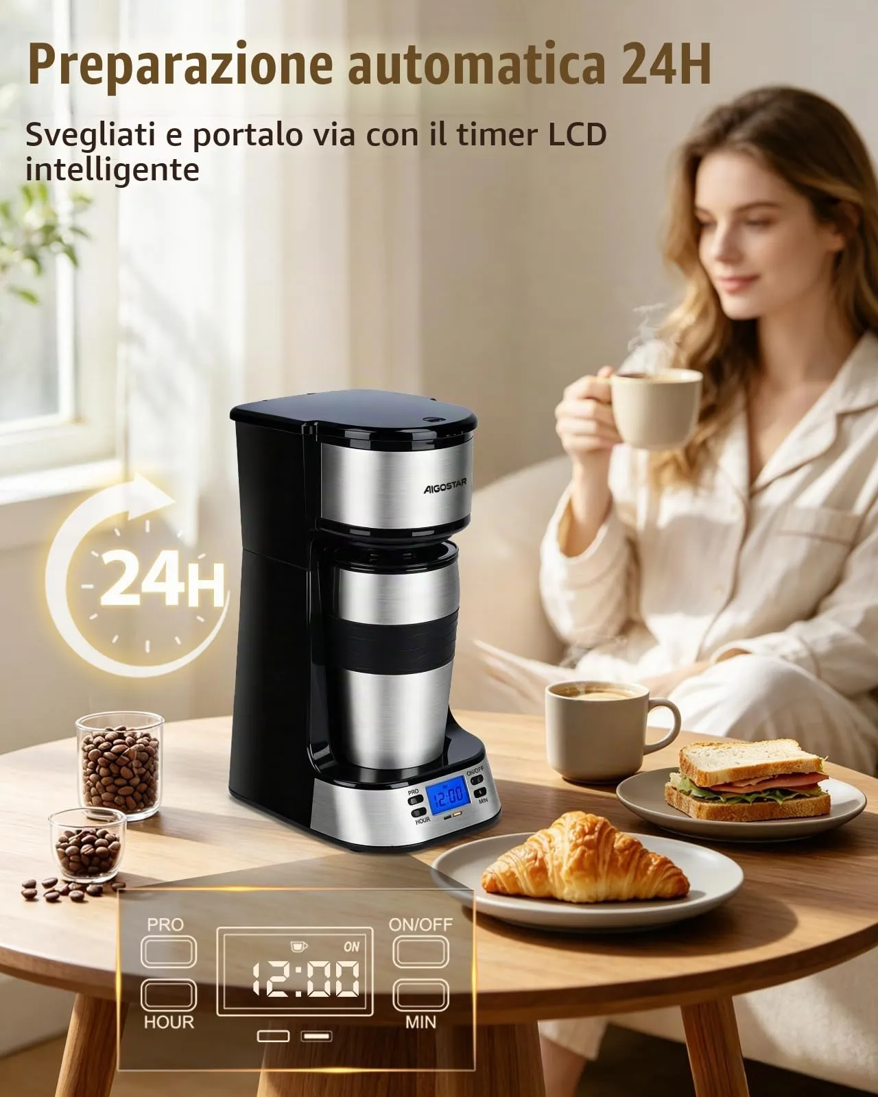 Aigostar Macchina Caffè Americano Programmabile 24H con Tazza Termica 420ml - immagine 2